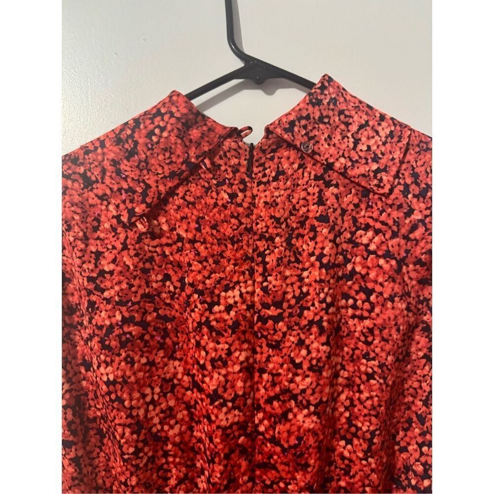 Maggy London Womens Satin Red Floral Collared ALine Midi Dress sz 12 Euro-Summer - Picture 6 of 8